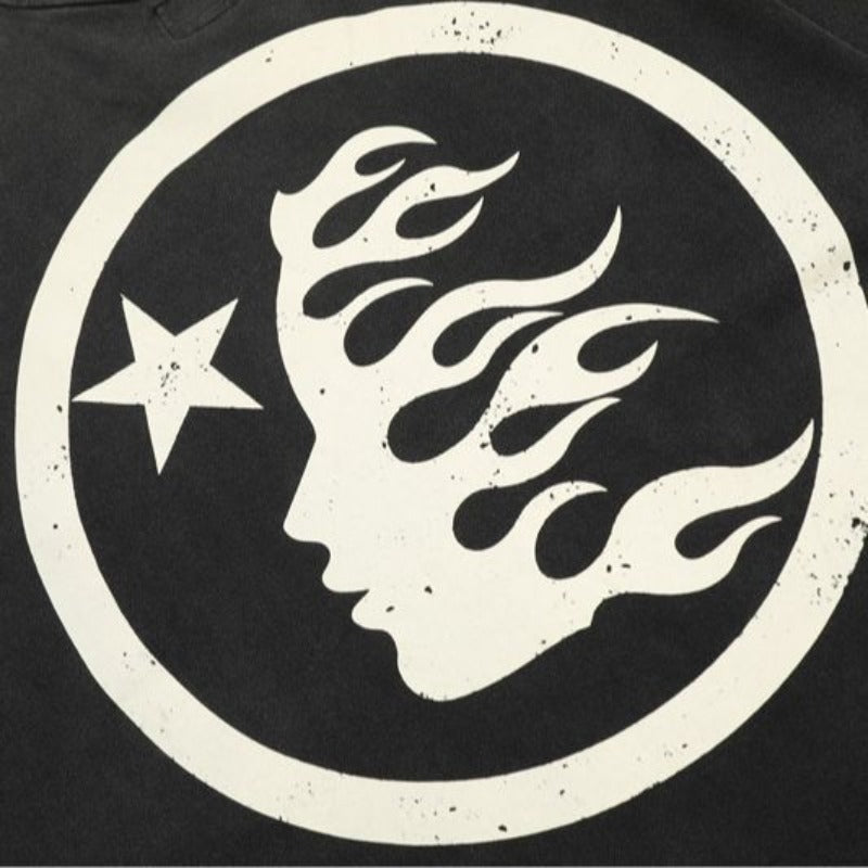 HS T Shirt Simple Distressed Star Portrait Printing Casual Loose
