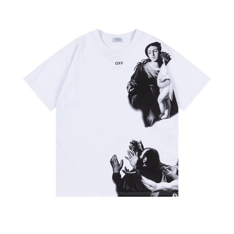 Off White T Shirts OW Madonna Oil Pattern Crew Neck Short Sleeves