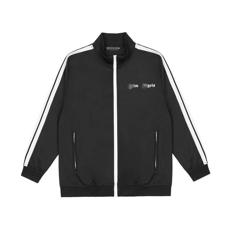 Palm Angels Sweatshirts Angel Black and White Striped Stand Collar Jacket Men's Sports Jacket