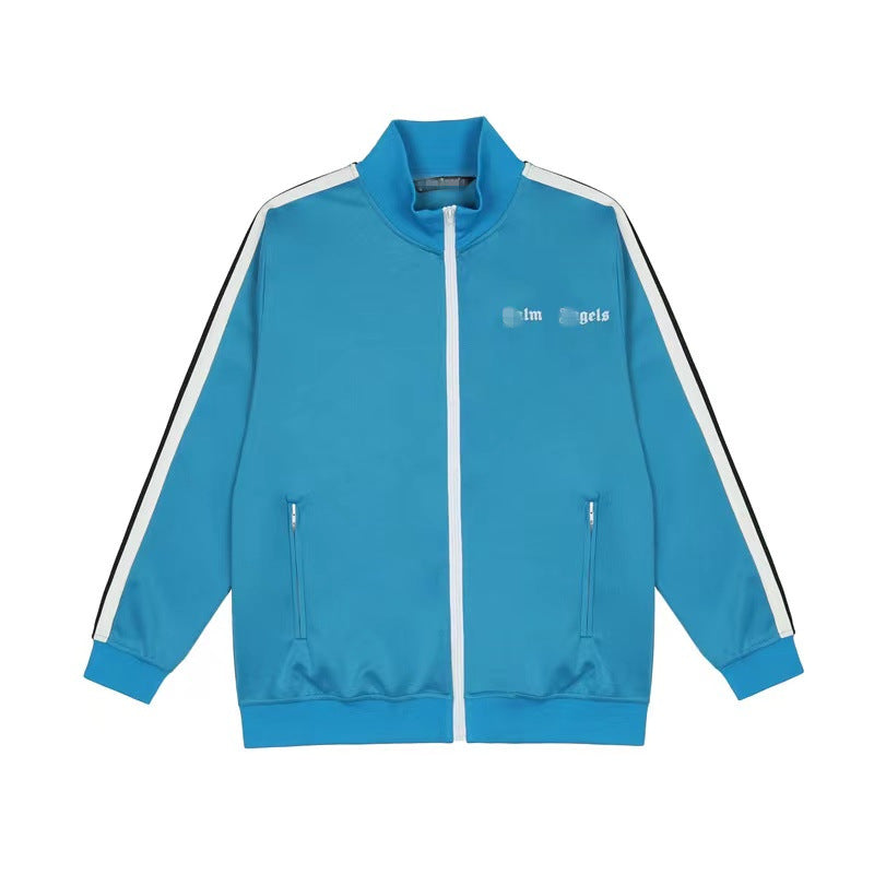 Palm Angels Sweatshirts Angel Black and White Striped Stand Collar Jacket Men's Sports Jacket