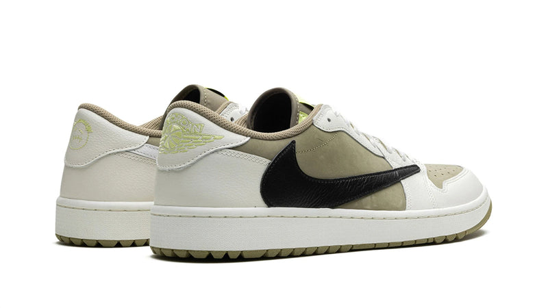 Travis Scott x Air Jordan 1 Low Golf – Cactus Jack on the Course in Neutral Olive with Reversed Swoosh & Spikes
