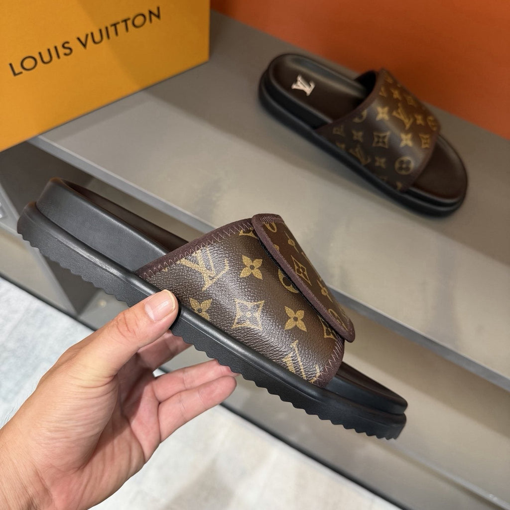 Louis Vuitton Monogram-Patterned Slide Sandals